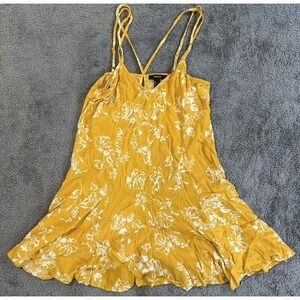 Women's Size Large Forever 21 Yellow Floral Sun Dress  White Flowers